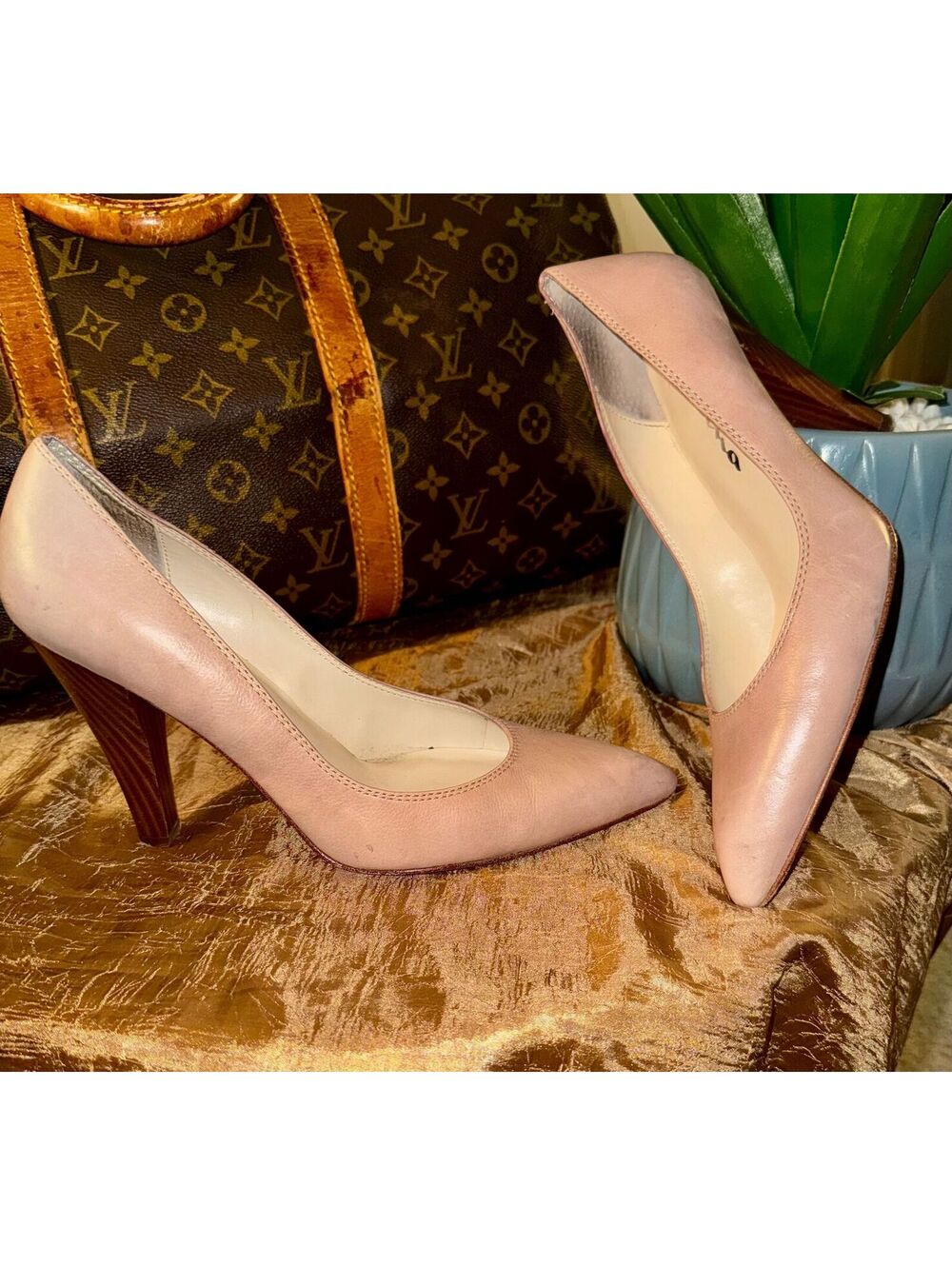 Nina Leather Pumps with Wooden Heels (Pinkish/Faded Wine) 38.5